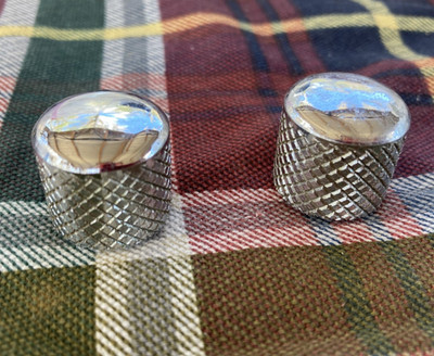 Two Chrome Schecter Dome Guitar or Bass Knobs- Push/Press-On