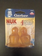 Vintage Gerber Nuk 2 Pack Silicone 2 Bottle Nipples Orthodontic Medium Flow