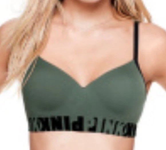PINK by Victoria's Secret Bralette Green Black Wireless Lingerie Multiway MEDIUM - Image 2 of 4