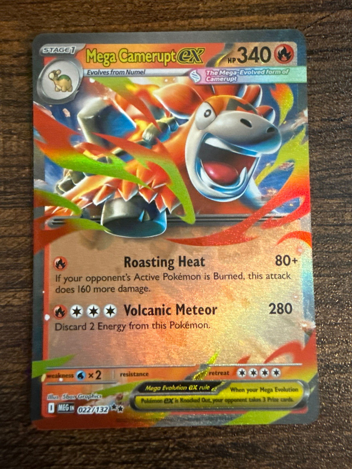 Mega Camerupt ex 022/132 Pokemon Card- Near Mint- Mega Evolution