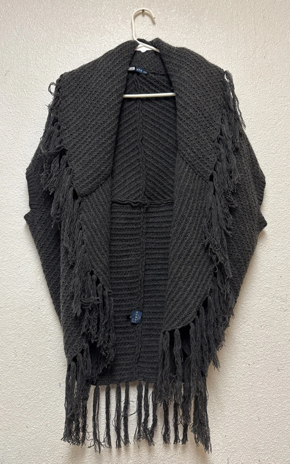 Ralph Lauren Shawl Cardigan Wool Cashmere Sweater Fringe Poncho Italian Sz XS/S