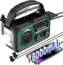 Solar Emergency Crank Radio with 16000mAh Power Bank - NOAA Weather Green