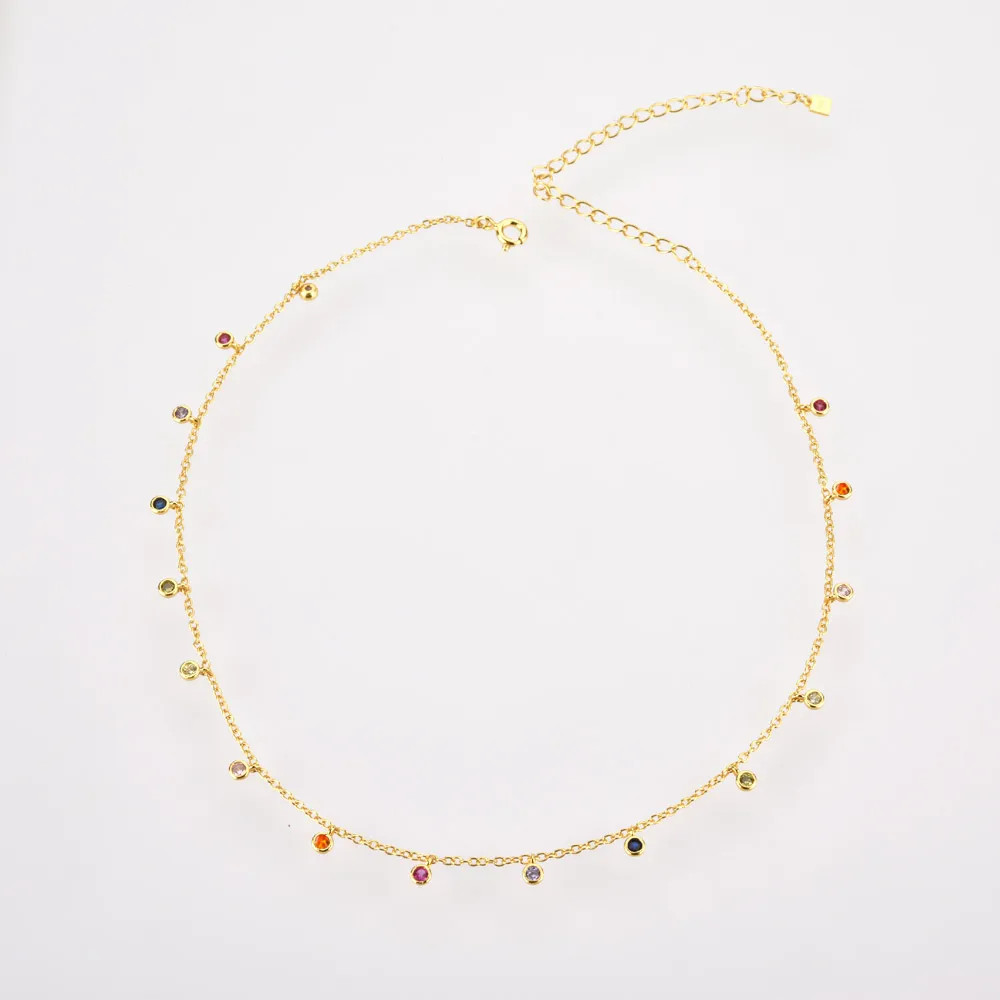 Silver Gold Rainbow Zircon Charm Choker Chain Necklace Rock   Beads Pendant
