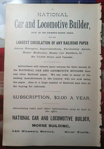 ~1895 print Ad Advertising National Car & Locomotive Builder Railroad Paper NYC 