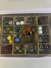 25 Vintage Glass Marbles Lot 4oz Jar Some UV Reactive Swirl Mix Shooter Orange