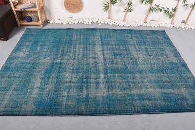 Vintage 6,2x9,1 ft Rug, Large Turkish Rug, Blue Gray Handmade Wool Rug