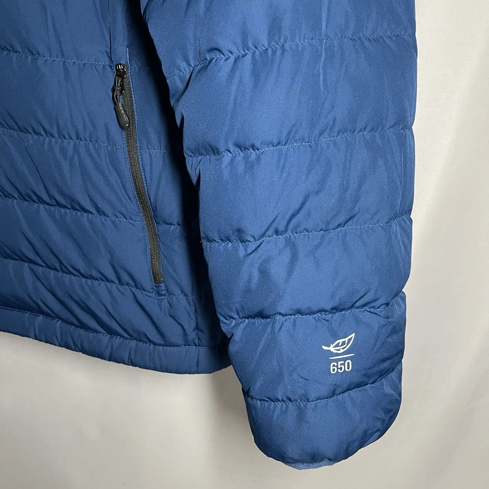 LL Bean Jacket Men XL Blue 650 Down Downtek Full Zip Pocket Hood Puffer Quilted - Image 3 of 4