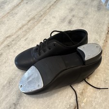 Black Lace-Up Tap Dance Shoes w/ Toe Heel Tap Plates, Girls Size 3ML