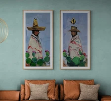 2 PC 24x48 Ranchers Cattlemen Figure Oil Painting Art PRINT Artist Jose Trujillo