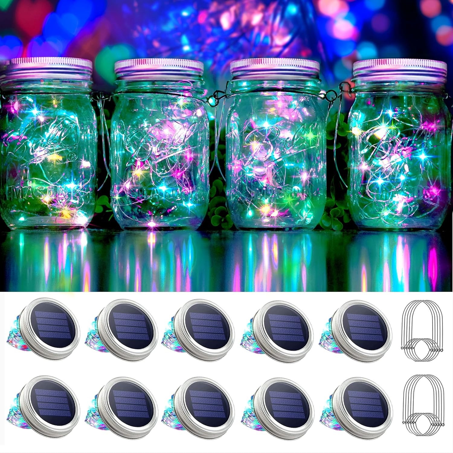 30-Pack Solar LED Mason Jar Lights in Pink & Multi-Color Fairy Lights