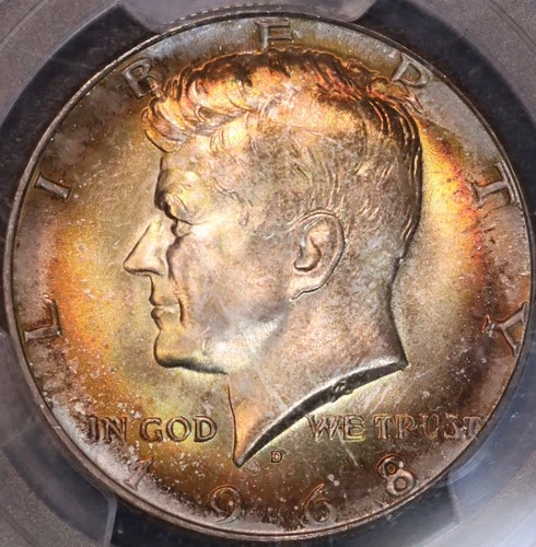 1968 D Kennedy Half Dollar PCGS MS66, Beautiful Toning, FREE SHIPPING