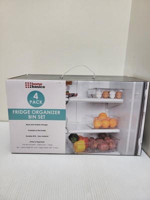 Home Basics Fridge 4 Pack Organizer Bin Set - 2 Large 1 Medium 1 Egg Holder