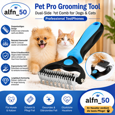Pet Pro Grooming Tool, Dual-Side Pet Comb for Dogs & Cats, Professional Tool