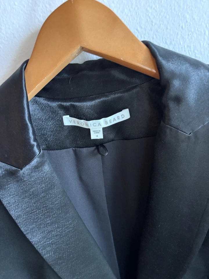 Chaqueta Blazer Veronica Beard Athens Negra Brillante Satén Dickey Talla 4 Foto 4 de 4