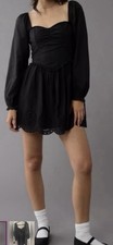 American Eagle Babydoll Dress 100% Cotton Black Size XXS Coquette Romantic Boho