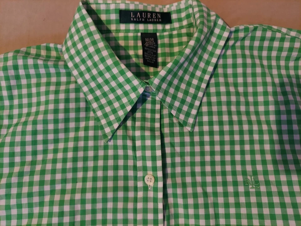 Womens Polo Ralph Lauren Dress Shirt M Medium Green Button Cotton Blouse - Image 3 of 4