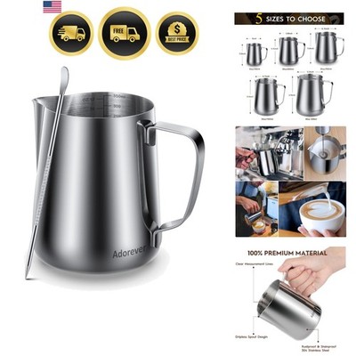 Milk Frothing Pitcher 12oz 20oz 32oz 50oz Stainless Steel Barista Steam Jug