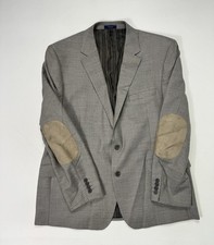 Stafford Mens Blazer 48R Grey Houndstooth Sport Wool Classic Fit Elbow Patches