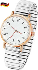 Damenuhr mit Stretch Armband analoge Quarzuhr große Ziffern elegante …