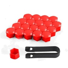 Radschraubenkappen Set 20 Stück 17mm - Einfache Montage mit Abzieher, Rot