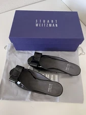 Stuart Weitzman Candy Black Patent Leather Wedge Heel Mule Size 5.5M