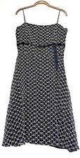 LAUNDRY Black & White Embroidered Fit & Flare Spaghetti Strap Silk Dress 12 M