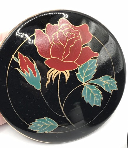VTG Otagiri Japan Crimson Rose Black Porcelain Round Trinket Box - 第 4/11 張圖片