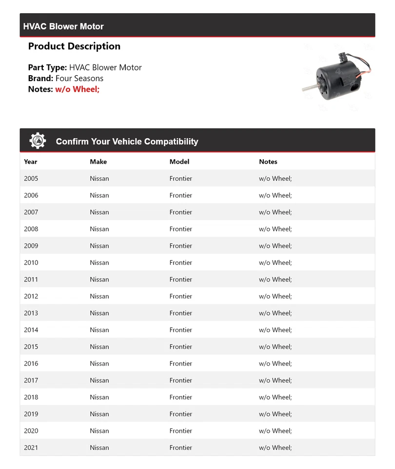 For 2005-2021 Nissan Frontier HVAC Blower Motor 4 Seasons 2006 2007 2008 2009 - Image 2 of 4