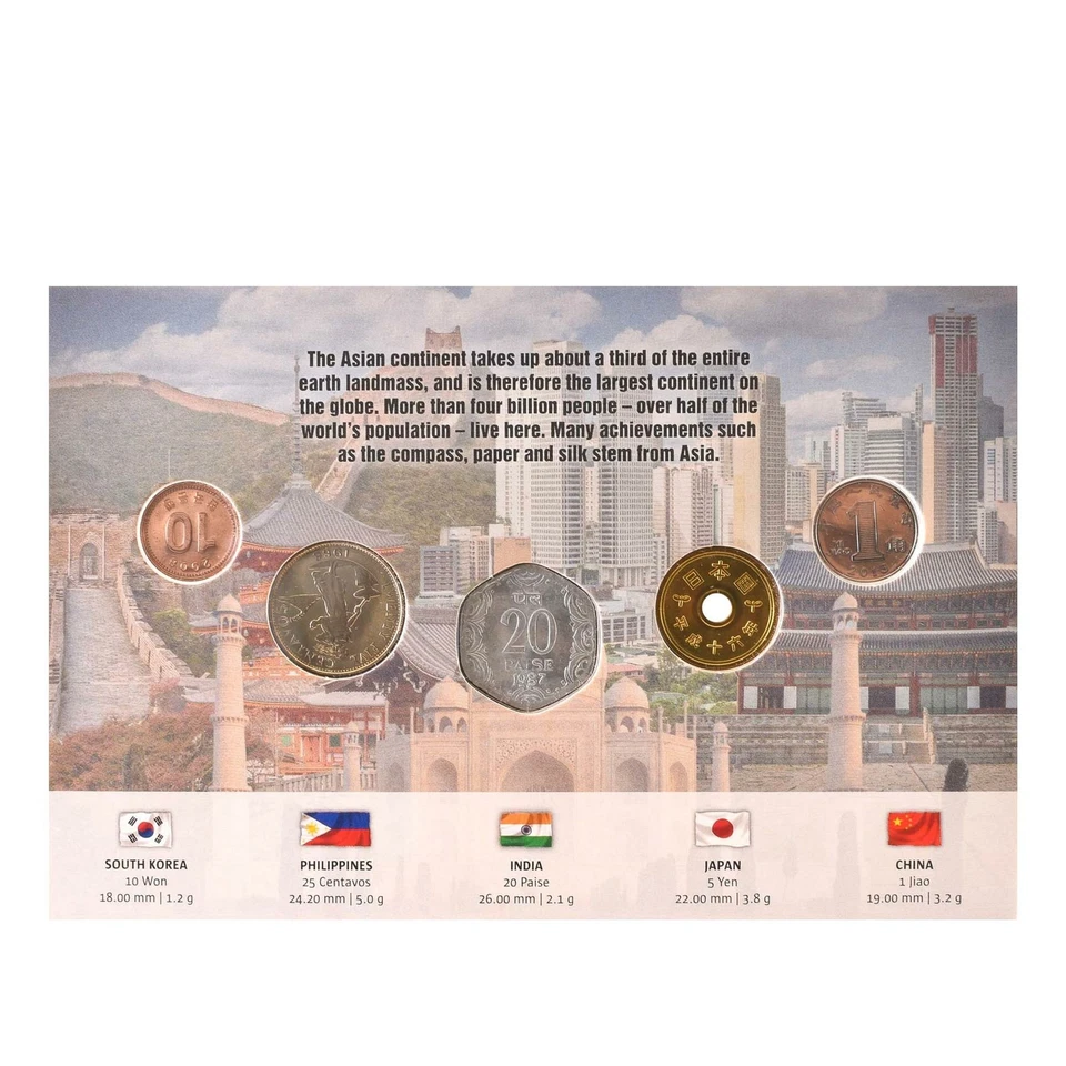 Asian Countries | 5 Coins | South Korea | Philippines | Japan | China | India - Image 2 of 2