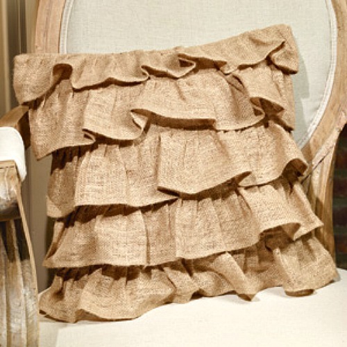 New Primitive Shabby French Country Chic RUFFLED BURLAP Accent Pillow 16" - Picture 1 of 1