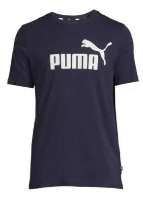 New PUMA Mens Blue Essential Logo Tshirt Size M
