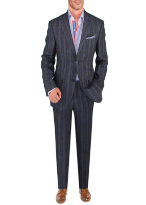DTI BB Signature Italian Mens 2 Button Linen Suit Modern Fit Jacket Plain