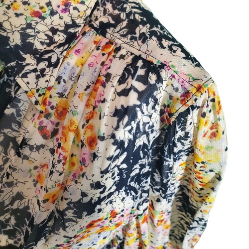 Jean-Paul Gaultier Vintage mehrfarbiges Krepp Blumenmuster durchsichtig Button-Down-Hemd Gr. 6 - Bild 3 von 12