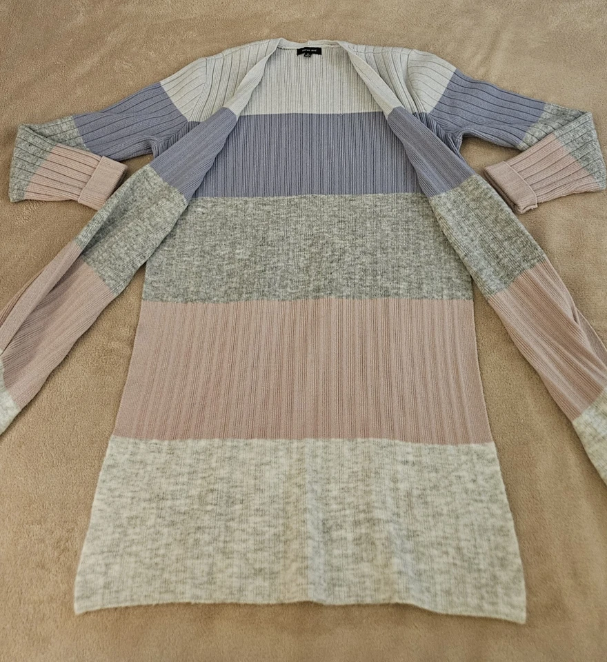 Cárdigan largo Verve ami suéter acanalado aberturas laterales delanteras abiertas para mujer talla M Foto 3 de 4