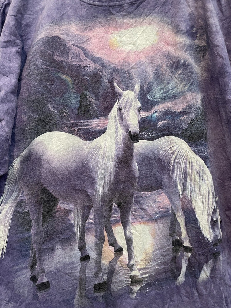 Vintage 2003 MOUNTAIN WHITE HORSES NATURE PURPLE TIEDYE SHIRT SIZE