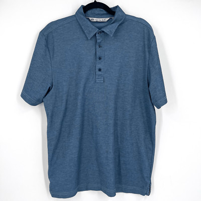 Travis Mathew Large Golf Polo Shirt blue Heathered Classic Large