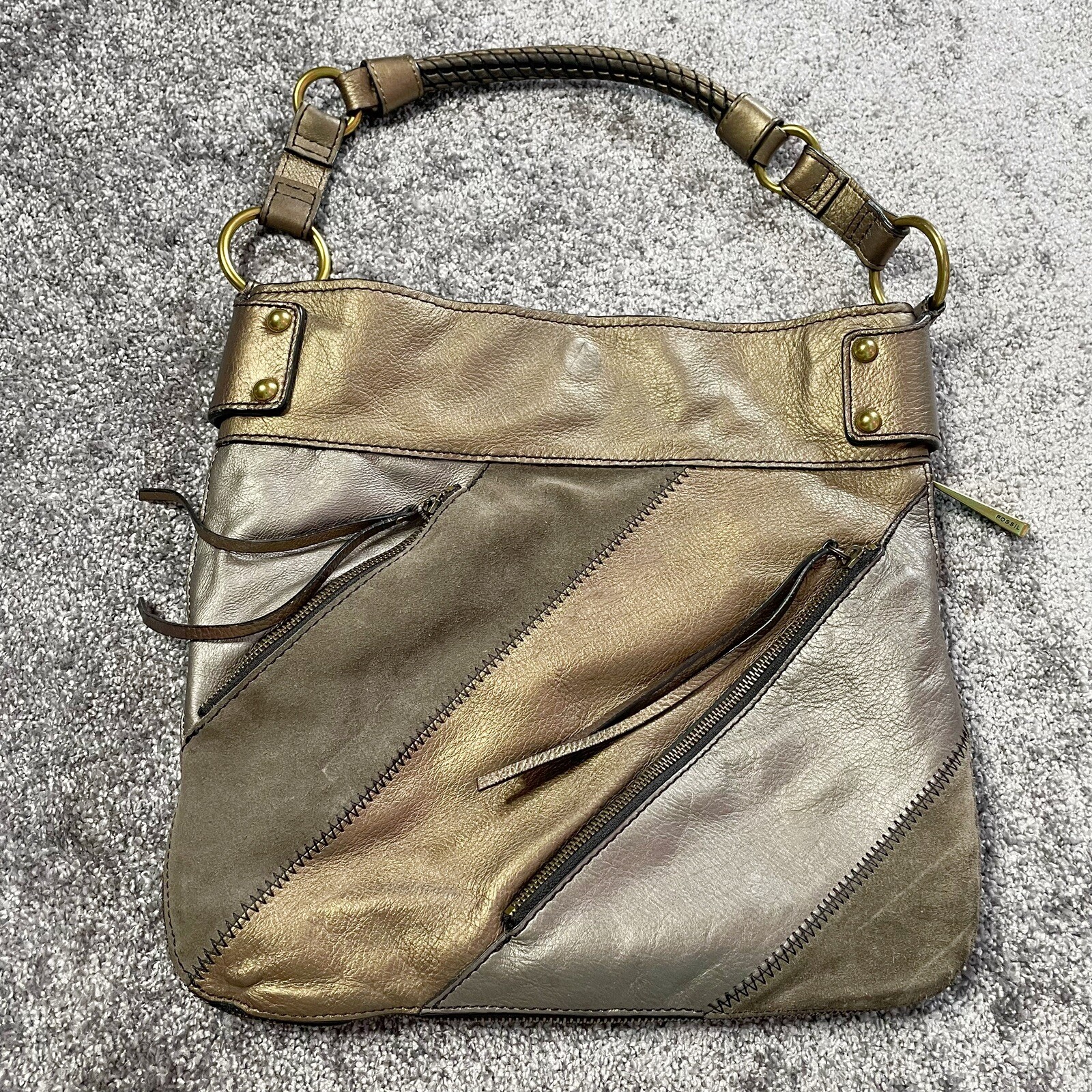 Fossil Vintage Patchwork Bronze​ Brown Suede Leat… - image 1
