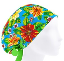 Surgical scrub cap, surgery caps, scrub hats, Hawaii flower, floral nurse hat