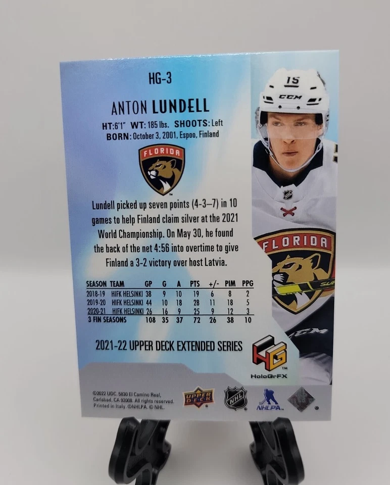 2021-22 Upper Deck Anton Lundell Gold HoloGrFx Rookie Florida Panthers #HG-3 - Image 2 of 2
