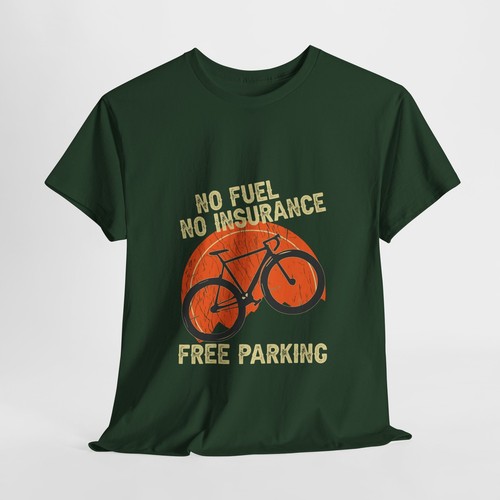 Cycling Bicycle Unisex Heavy Cotton Tee T-Shirt 'No Fuel Free Parking' - Picture 47 of 118