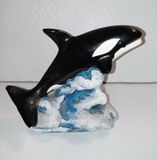 *See pics* Killer Whale Orca Ceramic Figurine 1990 Breaching Water Vintage 4.5"