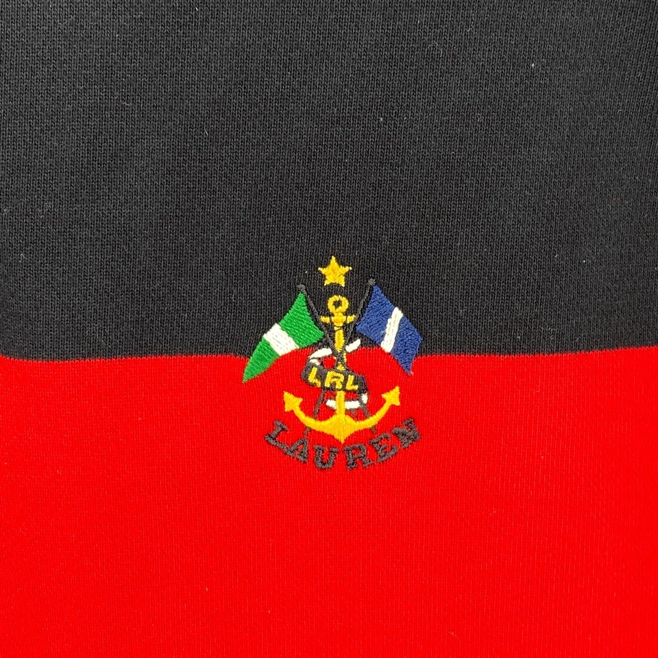 Suéter Pullover Ralph Lauren 1/4 Cremallera Pequeño Azul Marino Rojo Rayas Náutico Foto 3 de 4