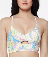 Jessica Simpson SPRITZ MULTI Tie-Dyed Cropped Keyhole Bikini Swim Top, M, 58