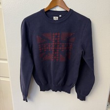Ben Sherman Union Jack Sweater Blue Red Jacquard Crewneck Cotton Mens