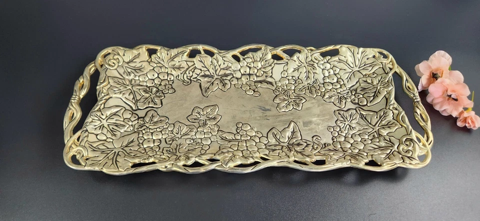 Vintage Godinger Silver Art Co.- 15.5" - Rectangle Tray - Grapes & Wine Design - Image 2 of 4