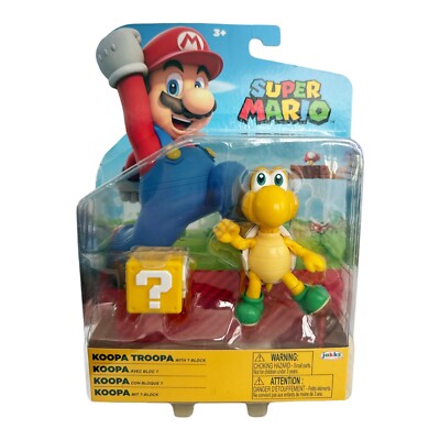 Super Mario Green Koopa Troopa w/ Question Mark Block Accessory Figure Toy