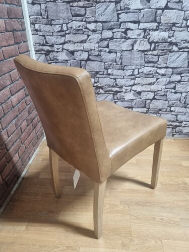 New 6 x Contemporary Vintage Tan Leather & Oak Dining Chairs *Oak Furniture Land - Picture 5 of 7