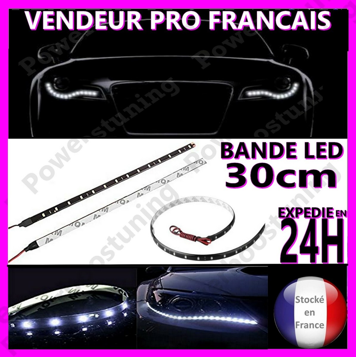 BANDE A LED PLATE SMD BANDEAU RUBAN PLAT EN BLANC 12V POUR VOITURE DIODE  NEON