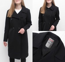 Women's PRADA Double Breasted Coat Overcoat Long Black RARE 46 S/M
