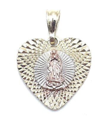 Virgin Mary Heart Shaped Pendant 14K Gold Plated Tri Color Catholic ...